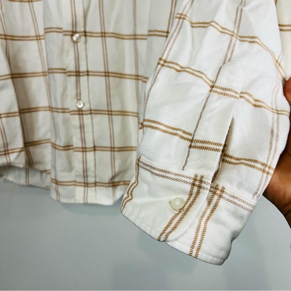 Frank & Eileen Barry woven button up camel windowpane size large - Picture 8 of 11
